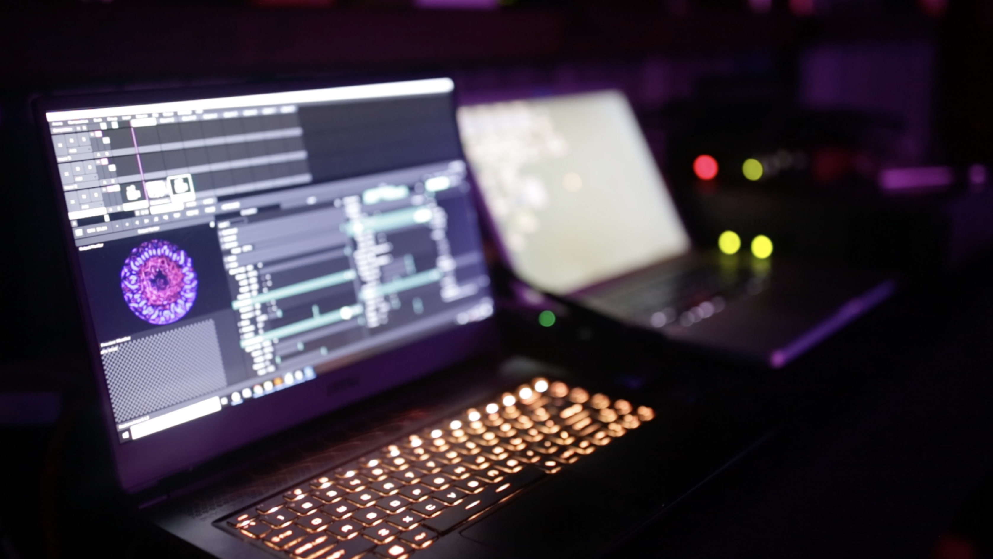 Laptops controlling the projection mask and audio functions